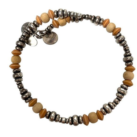 Alex and Ani Beaded Wrap Bracelet Silver/Wood Finish - Expandable - Picture 2 of 2